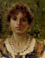 Francesco Paolo Michetti - Portrait Of A Girl Waering A Pearl Necklace